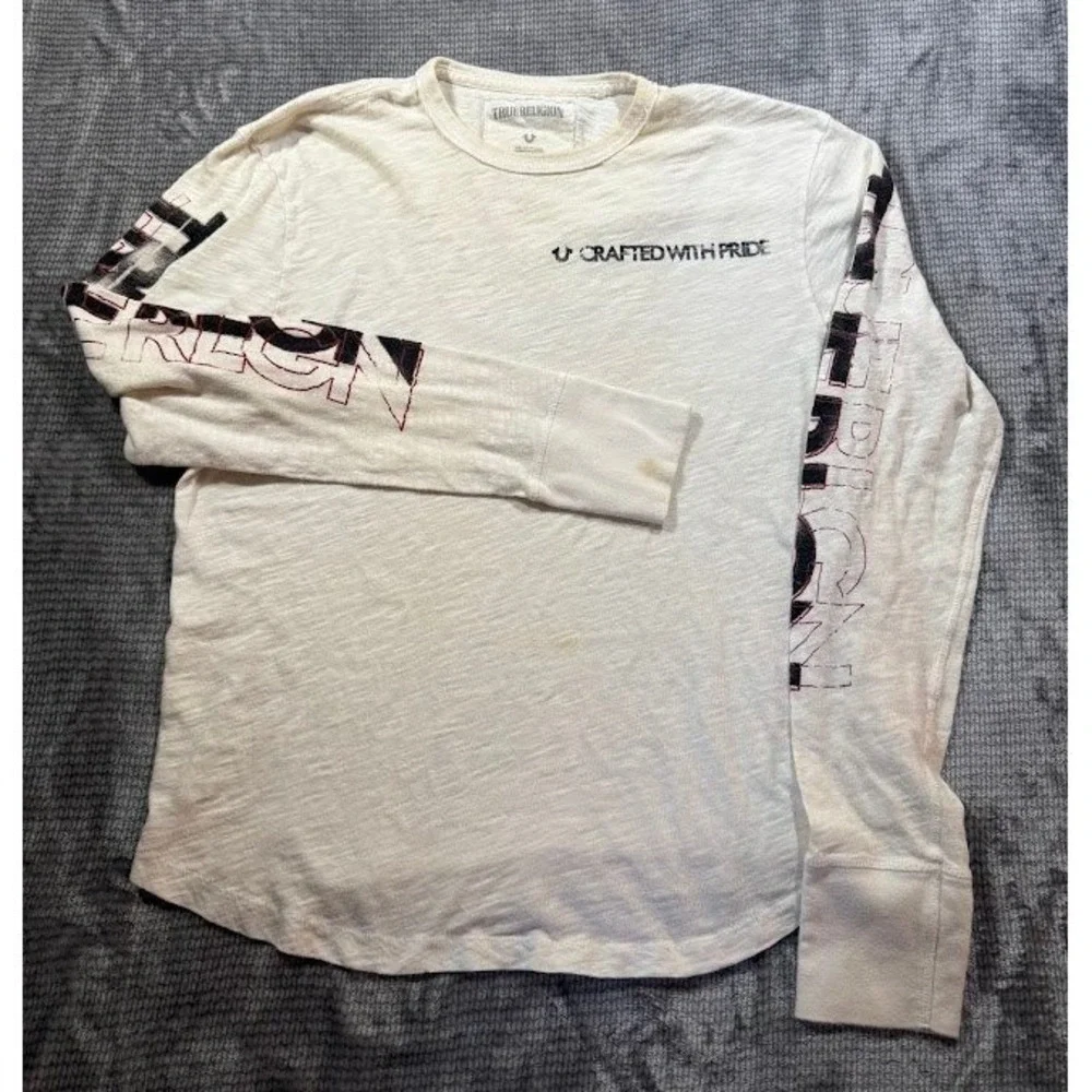 True Religion Mens Long Sleeve Graphic Tee Off‎ White Crafted With Pride Shirt L